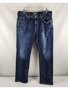 Silver Jeans Mens 34x30 Grayson Straight Dark Blue Denim